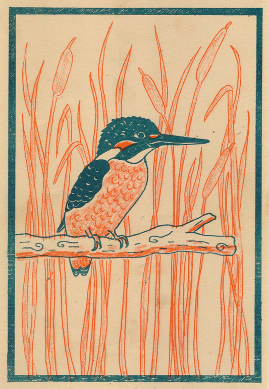 Kingfisher two-colour Riso Print - A5