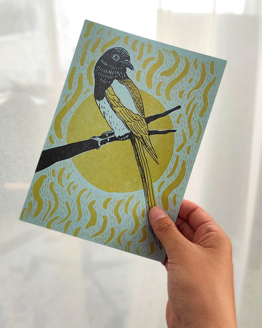 Magpie two-colour Riso Print - A5
