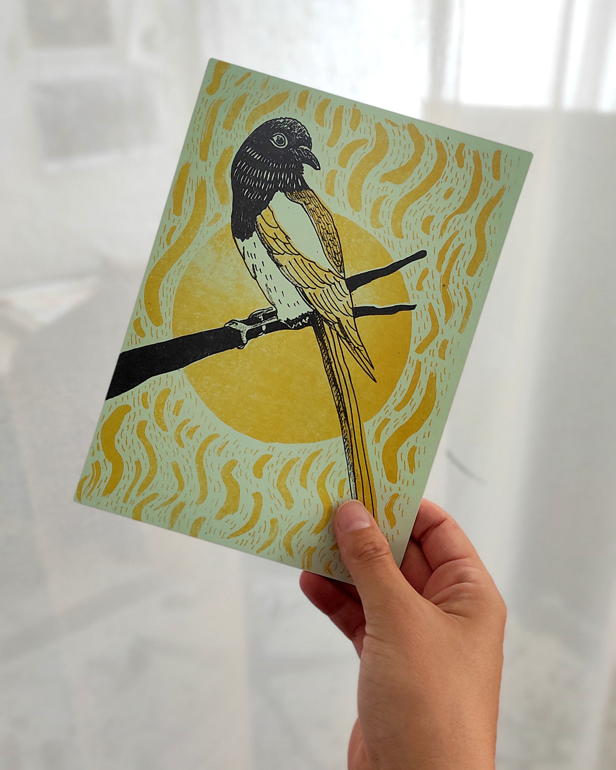 Magpie two-colour Riso Print - A5