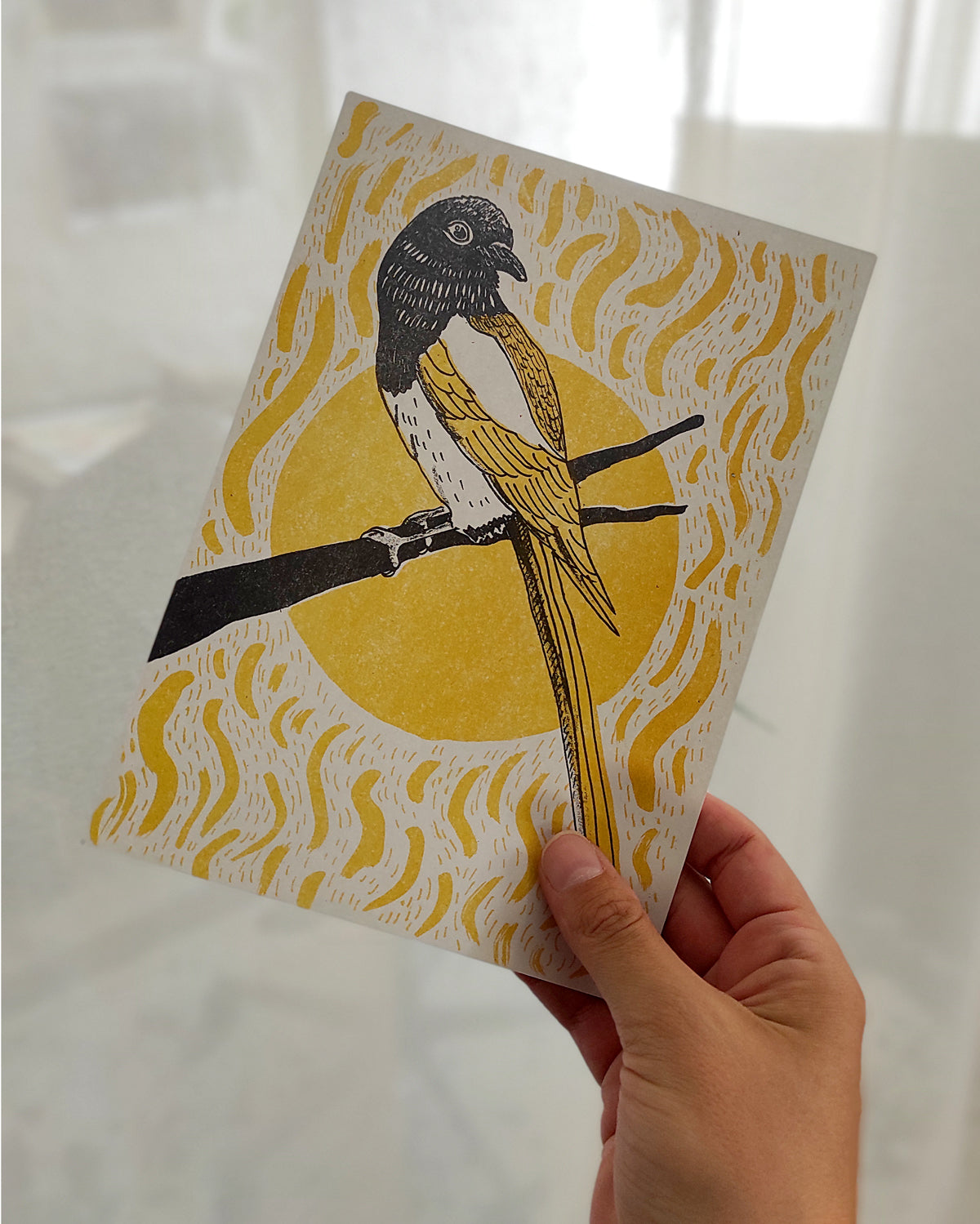 Magpie two-colour Riso Print - A5